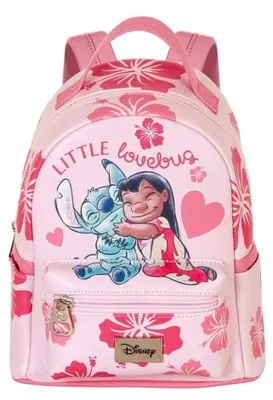 Imagen del producto de Mochila pequeña "Lilo & Stitch", ideal para niños, color rosa. Fabricada con materiales de alta calidad. Dimensiones: 21 x 25 x 11 cm. Capacidad: 6 litros. Talla única