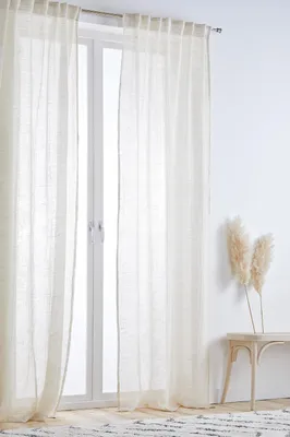 Imagen del producto de Cortinas multifuncionales: Juego de 2 cortinas semitransparentes de lino de alta calidad para el salón, color beige