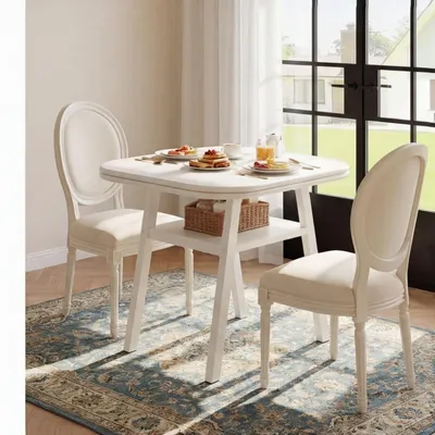 Produktbild von Esstisch mit Ablage 80 x 60 cm rechteckig weiß Metallbeine für 4 Personen