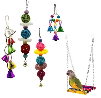 Produktbild von 5 Stück Vogelspielzeug – Schaukel und Glocke für Vögel