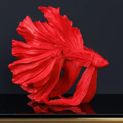 Produktbild von Design Deko Figur Kampffisch CROWNTAIL 35cm rot Betta Fisch Skulptur
