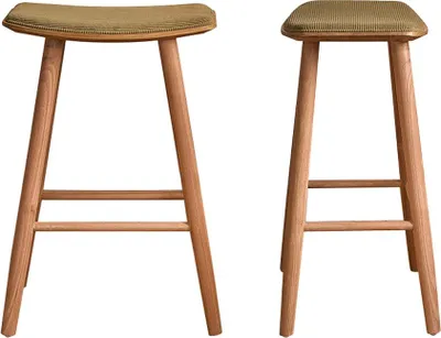 Produktbild von 2er-Set Hocker aus massivem Teakholz mit Bouclé-Sitzfläche, 65 cm