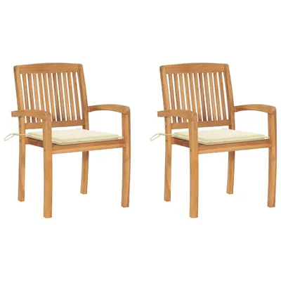 Obrázek produktu pro Zahradní židle 2 ks s krémovými poduškami masivní teak
