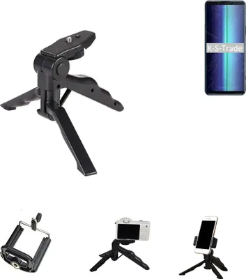 Produktbild von K-S-Trade Stativ Tisch-Ständer Dreibein Handy-Stativ Ständer kompatibel mit Sony Xperia 8 Lite Mini-Stativ Smartphone Tripod Handy-Stativ aus