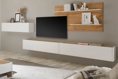 Produktbild von Wohnwand "Center" in weiß und Wotan Eiche, Set 4-teilig 400 cm mit XXL TV-Board