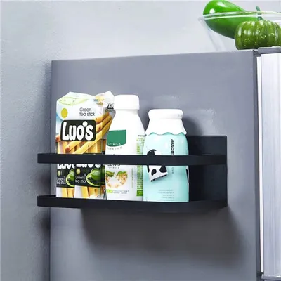 Produktbild von Kühlschrank Regal Hängeregal für Kühlschrank Magnet Gewürzregal mit Ablage Küchenregal Küchen Organizer Aufbewahrung, Schwarz