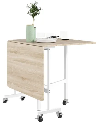 Productafbeelding van Opklapbare eettafel, geschikt voor maximaal 6 personen, met 6 wielen en remmen, voor kleine ruimtes, eikenhout