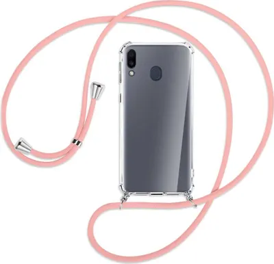 Produktbild von Handykette Backcover-Schutzhülle mit Band (Metall silberfarben) für Samsung Galaxy M20 - rosa