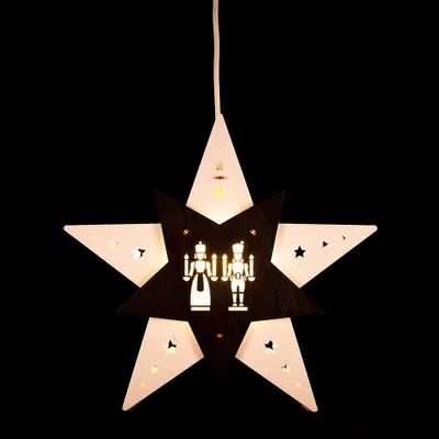 Produktbild von Fensterbild Stern "Engel und Bergmann" Weiß/Braun (29cm) von Weigla Holzkunst