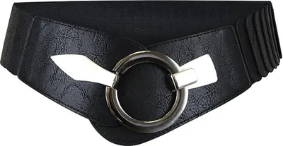 Produktbild von OKWISH Elastischer Damen Breiter Taillengürtel, ca. 6 cm breiter Hüftgürtel mit silberner Ring-Schließe, Stretchgürtel Schwarz