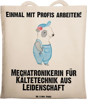 Produktbild von Mr. & Mrs. Panda Beutel Mechatronikerin für Kältetechnik Leidenschaft - Transparent - Geschenk, Gesellenprüfung, Shopping Tasche, Schultasche, Tote Bag, Witzig, Spruch