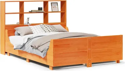 Produktbild von Massivholzbett mit Regal ohne Matratze Wachsbraun 140x200 cm