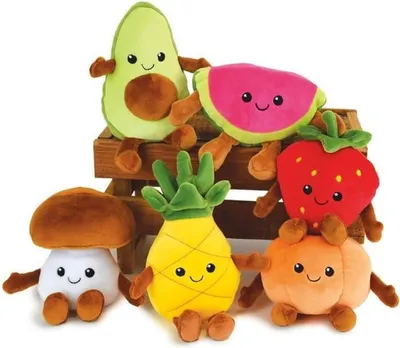 Produktbild von Jemini - Fruity's 024144 Kiste mit 6 Obst- und Gemüsesorten aus Plüsch, +/-17 cm