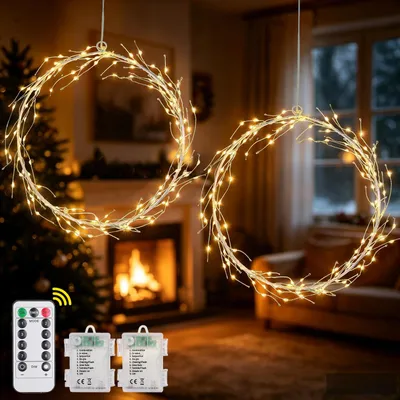 LED-Fensterleuchten 2er-Set, Weihnachtsdeko, warmweiß, batteriebetrieben