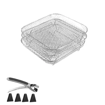 FORSMANO 3 Stück Air Fryer Racks, 304 Edelstahl Heißluftfritteuse Zubehör, stapelbar, Quadrat Air Fryer Stand, Spülmaschinenfest, BBQ- und Backzubehör