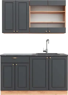 Produktbild von Singleküche Vicco Fame-Line Anthrazit Landhaus/Goldkraft Eiche 140 cm , AP Anthrazit, Model 42493
