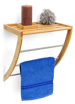 Produktbild von Handtuchhalter Wand Handtuchstange - Bambus und Metall - 40 x 38 x 24,5 cm - Mit 3 Stangen - Natur