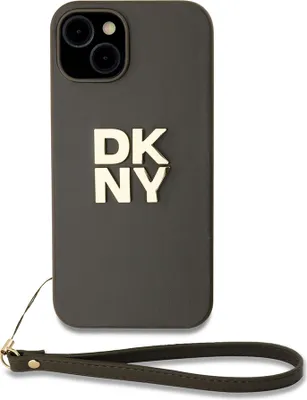 Produktbild von DKNY, Hülle für Apple iPhone 13 mit Metall-Logo und Handgelenkband, Braun