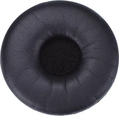 A close-up, top-down view of a black headphone earpad.
