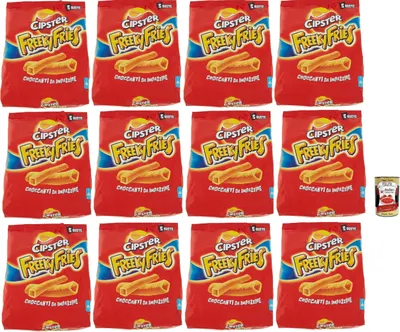 Produktbild von Cipster Freeky Fries, Chips di Patate, Kartoffelchips, einzigartige Form und knusprig, verrückt zu werden, 12x 125G + Italian Gourmet polpa 400g