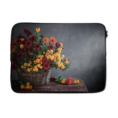 Produktbild von MuchoWow® Laptop Hülle 14 ZollStilleben - Korb - Chrysantheme Laptoptasche - Laptoptasche - Stoßsicher - Schutzhaube