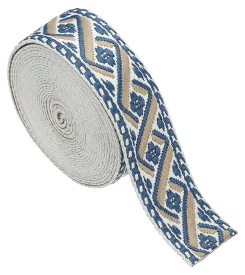 Produktbild von Baumwoll-Webband - Jacquard-Webband - Zum Nähen und Verzieren - 4,75 Yard Länge 50 mm Breite Weiß-Blau