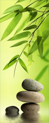 Produktbild von Wallario Poster - Steinstapel im Grünen, Kunstdruck Größe: 80 x 200 cm