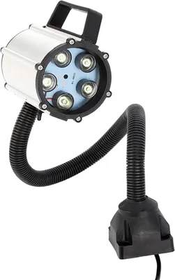 A machine work light with a flexible gooseneck and a magnetic base.