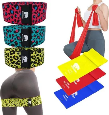 Image de Lot de 5 bandes de fitness et 3 bandes élastiques pour le fitness et l'entraînement à domicile - gym, pilates - 180 cm