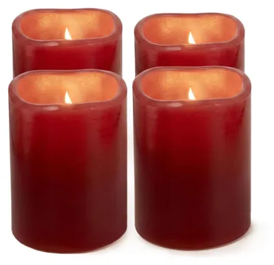 Obrázok produktu pre Sada 4 LED sviečok, červené, s časovačom, na batérie - 6,5 x 5 cm - Umelé sviečky z vosku, teplá biela farba, s efektom blikania, vhodné do interiéru