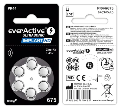 Image de 6 piles pour appareils auditifs everActive ULTRASONIC IMPLANT HD 675