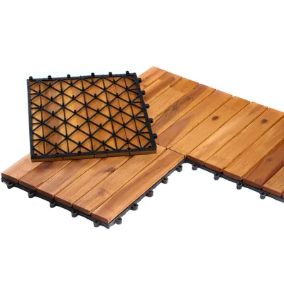 Produktbild von 3qm Holzfliesen Balkonfliesen Holz Fliesen 30x30 cm - Balkonboden wetterfest aus Akazienholz - Terrassenfliesen mit Klicksystem für Terrasse Balkon (33 Stück = 3m²)