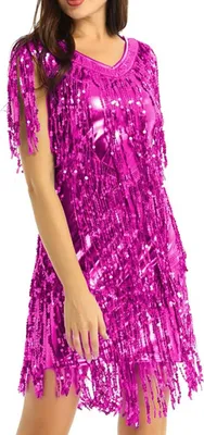 Produktbild von Damen Pailletten Gr. L Kleid Salsa Rumba Tanzbauch Tanzkleid Metallic Kleid Glänzend Tanzkleid für Party