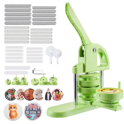 Obrázek produktu pro VEVOR stroj na knoflíky Badge Punch Press 32/58 mm, kulatý, špendlíkový stroj s 200 knoflíkovými díly & řezačkou kruhů & kouzelnou knihou & vyztuženou ergonomickou rukojetí, DIY Badge Press Machine zelený