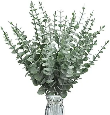 Produktbild von 30 Stück Künstliche Eukalyptusblätter Deko Eukalyptus Zweige Kunstpflanzen Eukalyptusstiel Silberdollar Gefälschte Pflanze für Blumenarrangement Tischdeko Hochzeit