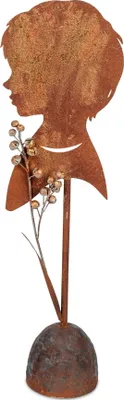 Produktbild von Deko Metall Kopf Mädchen Frau Büste Sockel Figur Skulptur Blume Objekt Garten