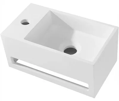 Productafbeelding van Wasbak van gietmarmer, model Filo, links, hangend model - wit, mat - 35,5 x 20 cm