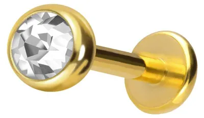 Produktbild von Ohrpiercing, Nasenpiercing Titan Labret mit Push Fit KRISTALL Gold Stablänge: 9mm + Stabstärke: 1,2mm + Kugelgröße: 4mm