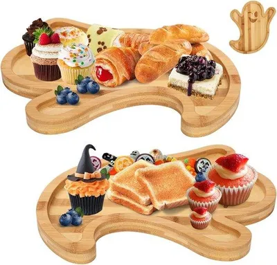 Produktbild von Halloween-Schattenmuster-Käsebrett aus Holz, 2-stufige Tischplatte für Küche oder Wohnküche