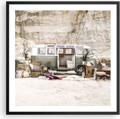 Produktbild von Gerahmtes Poster - Schwarzer Rahmen - Wohnmobil Boho Möbel - 60x60 cm - Wand Bild - Wanddeko - Wandbilder - Kunstposter - Wandposter - Bilderrahmen - Bilder - Kunstdruck - P2BAC60x60-4542