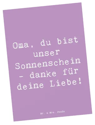 Produktbild von Mr. & Mrs. Panda Postkarte Spruch Oma Sonnenschein - Lavendeltraum - Geschenk, Grußkarte, Bedanken, Ansichtskarte, Aufmerksamkeit, Dankbarkeit, Zuneigung, Kunstkarten