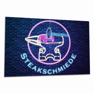 Produktbild von Wallario Herdabdeckplatte aus Glas, Größe 80 x 52 cm 2-teilig, Motiv Steakschmiede