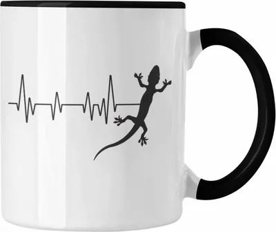 Produktbild von Trendation - Echse Reptilien Herzschlag Tasse Geschenk für Echsen Züchter Reptilien Hobby Geschenkidee (Schwarz)