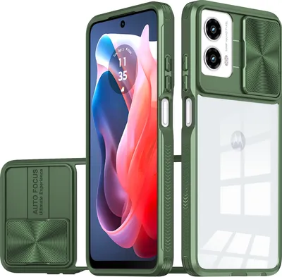 Produktbild von Hülle für Motorola Moto G (2024) Transparent TPU Bumper Schutzhülle mit Schiebe Kamera Schutz Grün