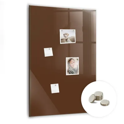 Immagine prodotto di Lavagna magnetica da parete, con superficie in vetro e bordo curvo - Bacheca magnetica - Include 5 magneti - Dimensioni: 70x100 cm - Colore: marrone