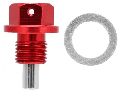 Imagen del producto de Tornillo de drenaje de aceite del motor, magnético, de aleación de aluminio rojo, con rosca M12 * 1.25, para automóviles