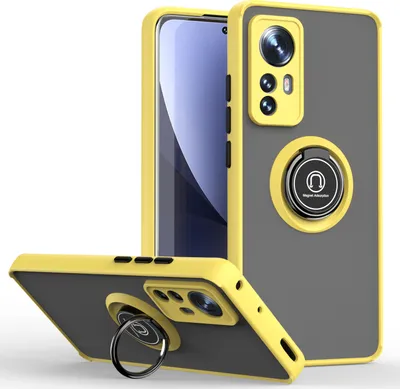 Produktbild von Xiaomi 12 Hülle, Ring Halter Ständer Matte Transluzent TPU Rahmen Stoßfest Schutzhülle für Xiaomi 12 / Xiaomi 12X Gelb