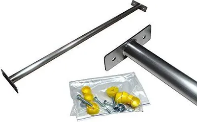 A metal bar with mounting brackets and hardware on a white background.