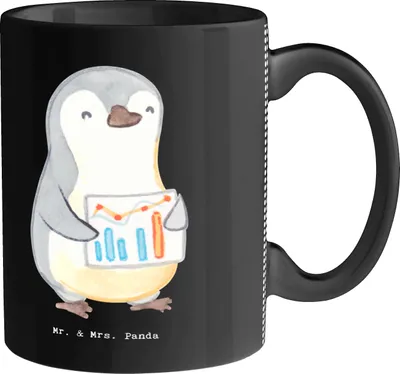 Produktbild von Mr. & Mrs. Panda Pott Wirtschaftsanalytiker Herz - Schwarz - Geschenk, Kaffeetasse, Kaffeebecher, Becher, Teepott, Teetasse, schöne tasse