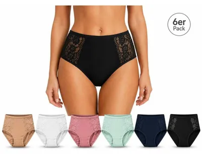 Produktbild von Damen Slips 6er Pack mit Spitze, elastisch & bequem, 95% Polyamid Mix6/XL